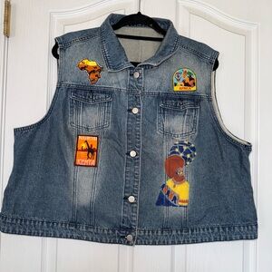 Agnes Orinda Customized Denim Vest African Patches Painted Africa Size 3X